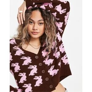 ASOS Design Bunny Rabbit Cardigan Brown Pink Y2K Whimsical